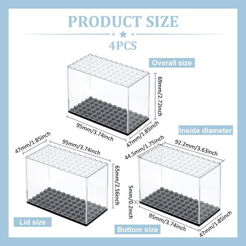 FINGERINSPIRE 4 PCS Stackable Minifigures Display Case, 3.7x2.7x1.9inch Transparent Plastic Case for Action Figures