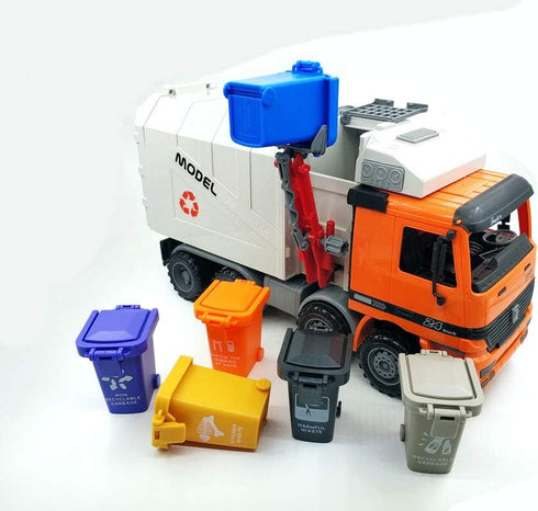 Kids Garbage Classification Toy Vehicles, 6 Trash Cans + 100 Cards Garbage Truck