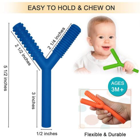 Hollow Teething Tubes Toys for Babies, 5 Pack Silicone Teether Toy Tube for Infants 6-12 Months (Style C)
