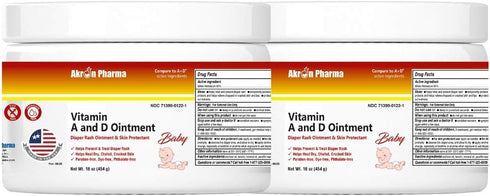 Akron Pharma Vitamin A and D Ointment, Diaper Rash Ointment and Skin Protectant, 1