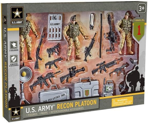 United States Army Recon Platoon Playset with 3 Military Action Figures, Mini Weapons & Accessories