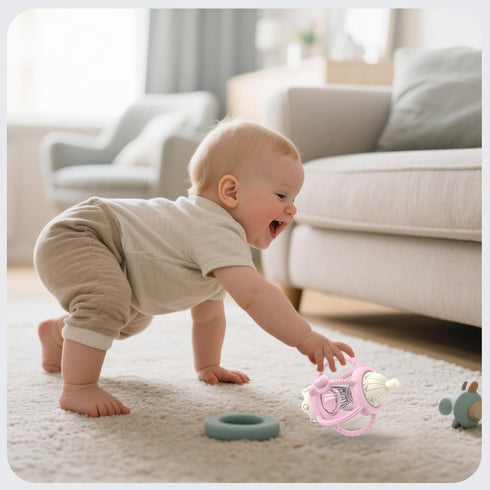 0-6 6-12 6-18 Teething Rattles for Babies Months months, Silicone Rattle Teether with Pacifier, Baby Montessori Toys