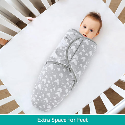 Biloban Baby Swaddles 0-3 Months - Warm Quilted Adjustable Swaddle Blanket for Boy Girls, Lovely Grey Hearts