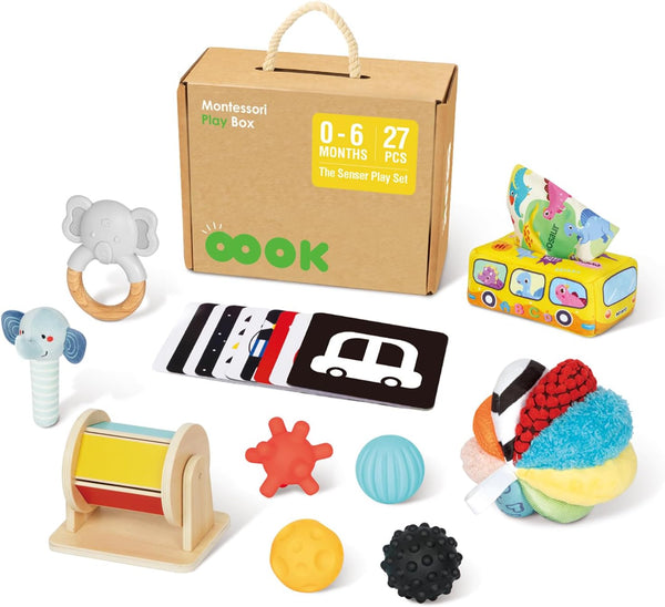 Montessori Toys for Babies 0-6 Months, 7 in 1 Newborn Baby Toys with Spinning Drum and Sensory Balls