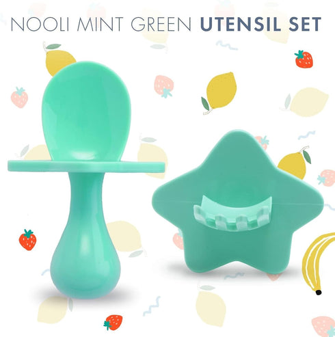 Elli&Nooli Baby Led Weaning Spoon & Fork Set, Mint Toddler Feeding Set with Ergonomic Grip Handles, Dishwasher Safe