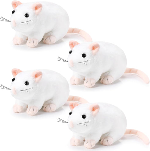 4 Pcs Stuffed Rat Plush Toys, Realistic 7 Inch Soft Cuddly Mouse Plushies for Birthday Party Favor (White)