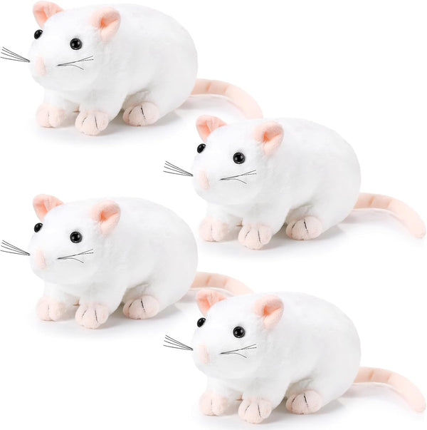 4 Pcs Stuffed Rat Plush Toys, Realistic 7 Inch Soft Cuddly Mouse Plushies for Birthday Party Favor (White)