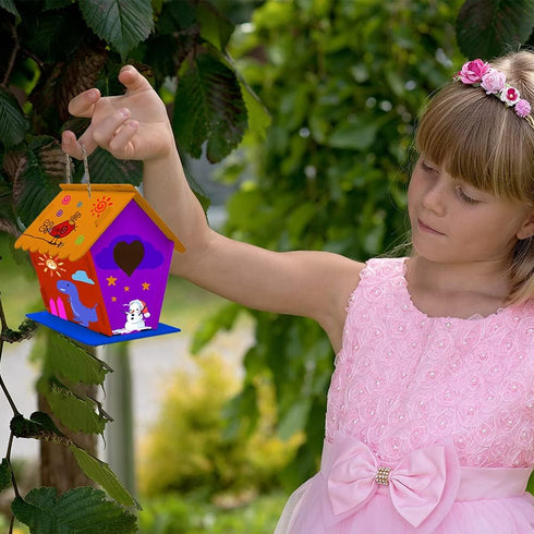 hapray 2 Pack Bird House Kit, DIY Wooden Crafts for Children to Build and Paint