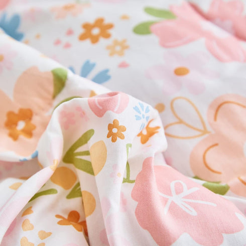 Joyreap 4 Set Set, Piece Cotton Toddler Bedding for Girls, Pink Flowers Design, Soft n Breathable Cotton Toddler