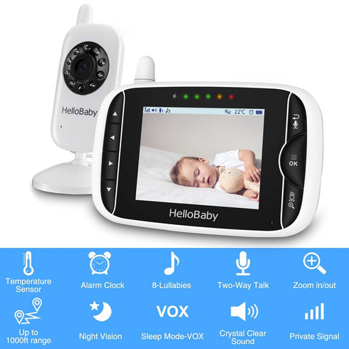 Video Baby Monitor with Camera, 3.2 Inch LCD Display, Night Vision, Two-Way Audio, and Room Temperature Monitoring