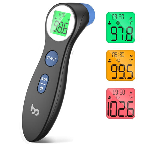 Forehead Thermometer for Adults and Kids, Digital Infrared Thermometer with Fever Alarm, 1s Reading, 3-Color Indicator,