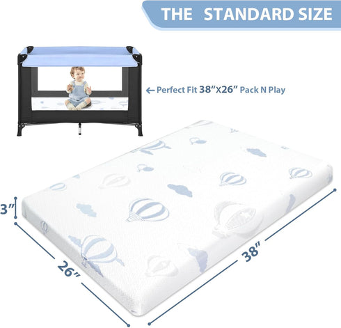 Pack 38"x26" Pack and Play Mattress - N Play Mattresses Pad with Breathable Removable Cover - Dual-Sided Memory Foam