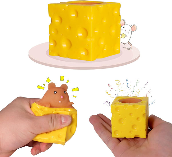 Holgosiu Squishy Mouse Toy, Cheese Stress Ball, Squeeze Cheese Fidgets, Novelty Toy for ADHD, ADD, OCD