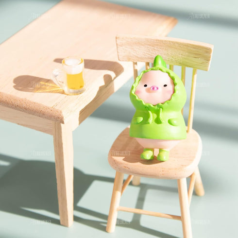 AUEAR 5 Pack Miniature Dining Table Chair Wooden Furniture Accessories Set