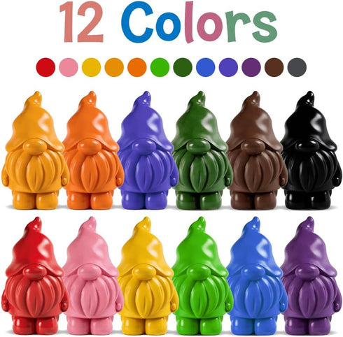 VKTEN 12 Pack 3D Set Easter Basket Stuffers for Kids Gnome Crayons, Chunky Toddler Crayons for Little Hands, Cute