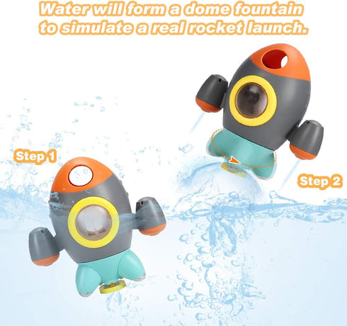 Baby Bath Toys, Space Rocket Shape Bathtub Toys for Toddlers, Spray Water Toys with Rotating Fountain for Kids
