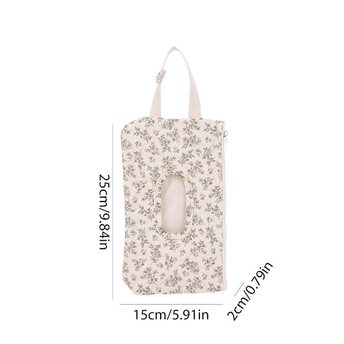 Quilted Baby Wipe Holder, Canvas Floral Quilted Pouch with Hanging Strap, Portable Diaper Wipe Holder for Travel