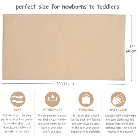 Owlowla Baby Diaper Changing Pad, Portable Changing Mat Travel Liner for Baby and Small Toddler (Beige & Brush Strokes)