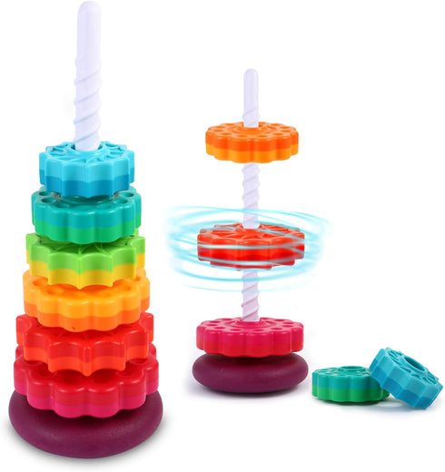 Spinning Stacking Toys – Rainbow Tower – Kids Stackable Spinning Toy for Toddlers 1-3 – Builds Sensory and Motor Skills