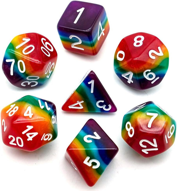 Cusdie 7-Die Rainbow DND Polyhedral Dice Sets for Dungeons and Dragons Role Playing Game (Rainbow-Opaque)