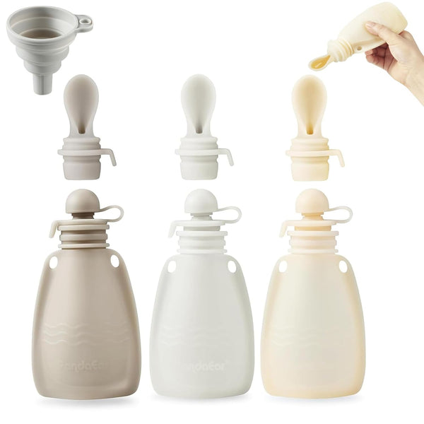 PandaEar 3 Pack Silicone Baby Food Pouches, Reusable Squeeze Pouches for Toddler