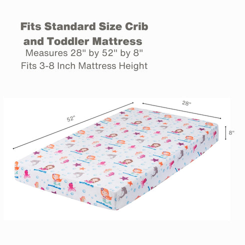 Baby Girl Fitted Crib Sheet, Mermaid Adventures, 100% Soft Breathable Microfiber, Fits Standard Size Crib Mattress