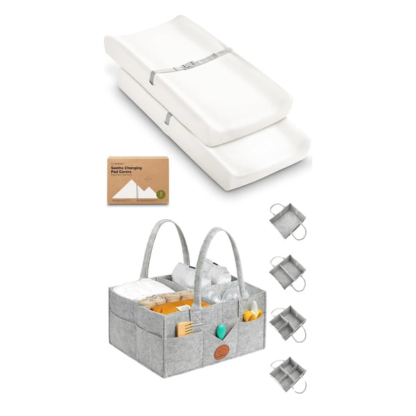 KeaBabies 2-Pack Changing Pad Covers for Girl, Boy and Baby Diaper Caddy Organizer