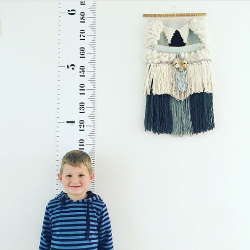 Kids Growth Chart Fabric Canvas Height Measurement Ruler - Wood Frame from Baby to Adult, Colorful Cloud, 7.9 x 79in