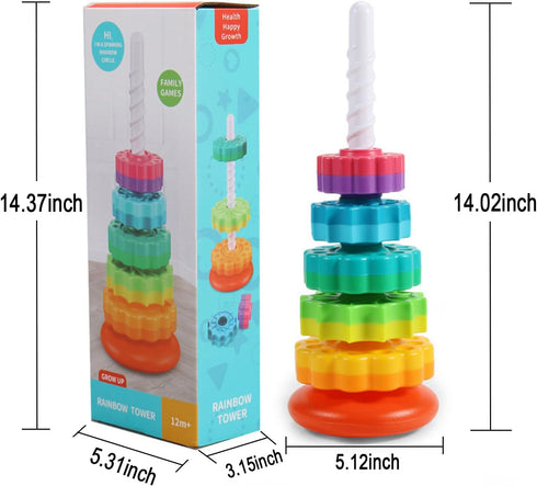 Baby Spinning Stacking Toys, Spin Toys ABS Plastic and Color Rainbow Design Ring Stacker Baby Toys 6 to 12 Months Montessori Educational Learning Autism Sensory Toys for Boys and Girls Baby