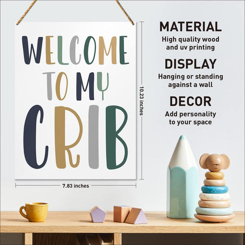 QVUXZ 7.87x10.23 inches, Wood Decorative Sign, Welcome to My Crib, Nursery Kids Son Room Playroom Decor, Size Gift