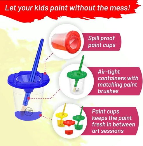 Paint Cups – 10 Pack No Spill Paint Containers with Lids for Kids, Toddler Art Supplies Paint Cups with Brushes