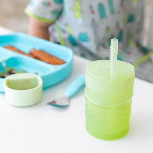 Bumkins Sippy Cup with Straw, Spill Proof Baby and Toddler Cup, Transition Cup for 1 Year Olds, Platinum Silicone,