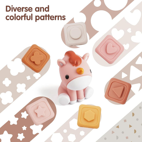 Nueplay 7 Pcs Soft Building Blocks, Sensory Stacking Toys with Horse Figure, Newborn Essentials for 6-18 Months Baby