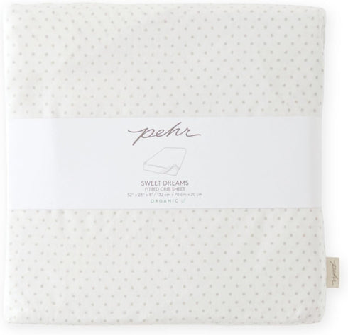 Packaging 52L 28W 8H Pehr Crib Sheet, Pin Dot Pebble | Breathable Brushed Organic Cotton for Soft Sleep | Snug Fit |