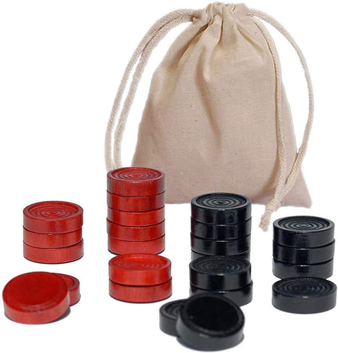 WE Games Checkers Pieces Only - 24 Red and Black Wooden Game Pieces with Drawstring Storage Bag, 1.5 Inch Diameter