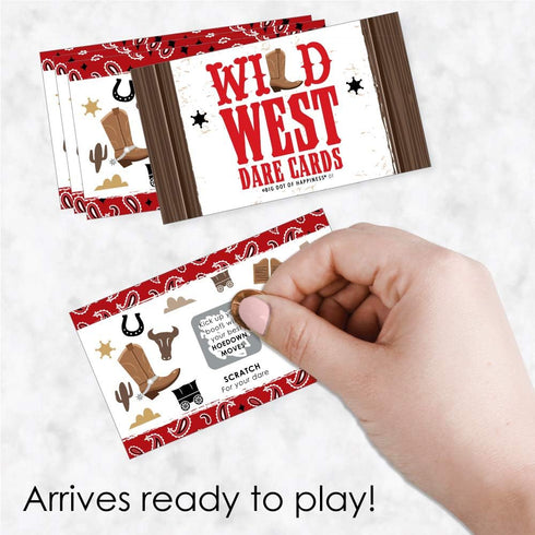 Big Dot of Happiness Western Hoedown - Wild West Cowboy Party Game Scratch Off Dare Cards - 22 Count