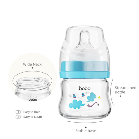 0+ 2.7oz (Pack 4)) YOHKOH Glass Baby Bottles with Slow Flow Nipple, Newborn Anti-Colic Baby Bottles for Months, Wide