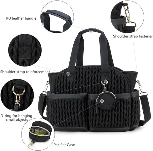KKTAPOS Diaper Bag Tote, Large Capacity Travel Diaper Bags Tote,Baby Bag with Pacifier Case,Moms Hospital-Ready Diaper