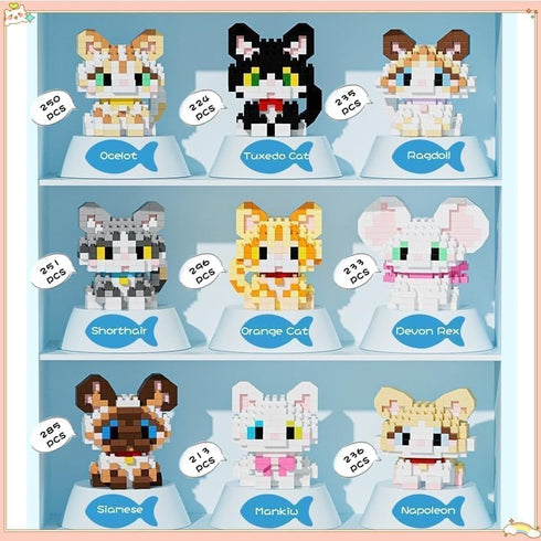 Sets, 9 Mini Cat Building Block Style Cute Cat Building Blocks Miniature Cat Figurine Toys for Kids Birthday Party