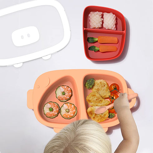 Kids Divided Plate, 3 PCS(Plate with Lid and Inner Dish), Toddler Dishes Tableware, Dishwasher-Safe for Baby Feeding Dinner Plate (Tangerine) by Lightening