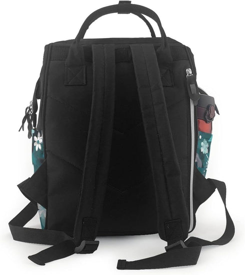 HCBPWVQA Backpack Daypacks Backpack Mommy Teal Grey and White Floral Diaper Bag with Changing Pad and Pacifier Holder