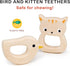 mentari Bird and Kitten Teether, Natural Wood, Handheld Baby Teething Toy, Safe and Soothing