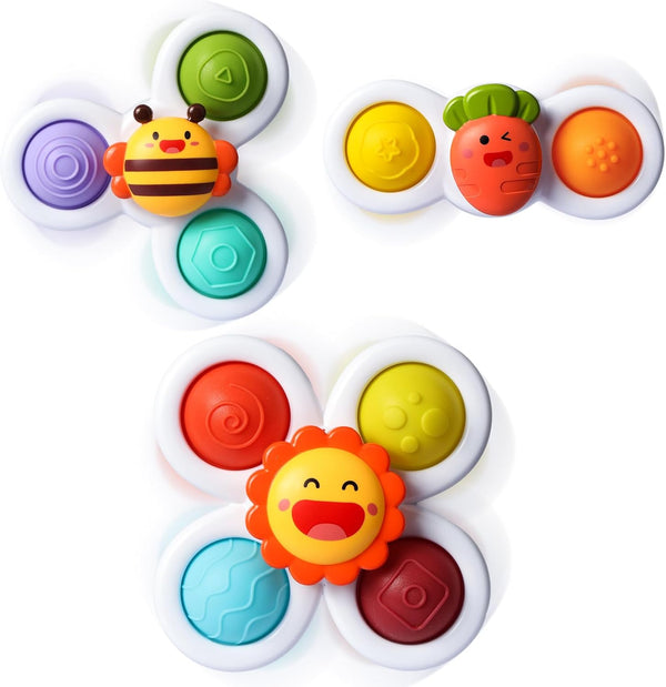 ALASOU 3PCS Pop Suction Cup Spinner Toys for 1 Year Old, Novelty Spinning Tops Toddler Toys, Sensory Bath Toy