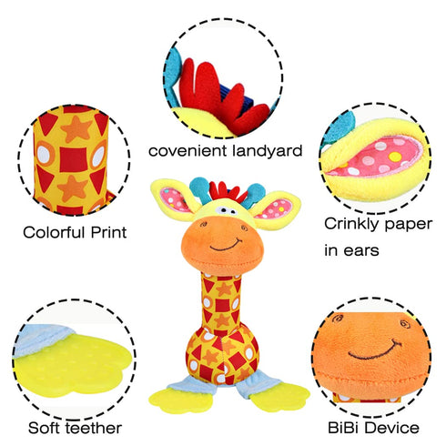 Baby Soft Rattles for 0-6 Months, Developmental Sensory Hand Grip Toys for Babies 6 to 12 Months, Plush Toy
