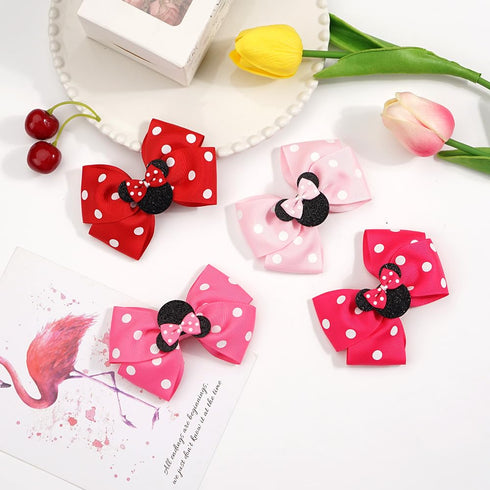 3 Pairs Red White Mouse Ears Hair Bows Clips, Cute Toddler Hair Accessories for Women Girls Birthday Party Favor