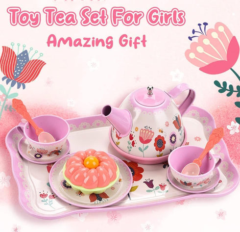 Set 3-8, 19 Set, Lajeje Pretend Play Tea for Little Girls Ages PCS Flower Themed Kitchen Toy for Toddlers, Princess Tea