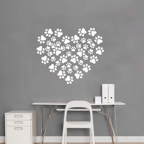 49 Pieces/Set Dog Paws Wall Decals - Vinyl Pawprints Sticker Animal Footprint Wall Art for Kids Nursery Bedroom (White)