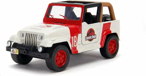 Jada Toys Jurassic World 1:32 Jeep Wrangler Die-cast Car for Kids and Adults (White/Red)