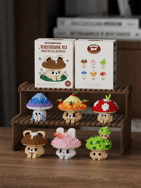 Jollcnoia Set Hide Mushroom Mini Cute Mushroom Animals Building Toy Adorable Plant Blocks for Creative Play Bonsai