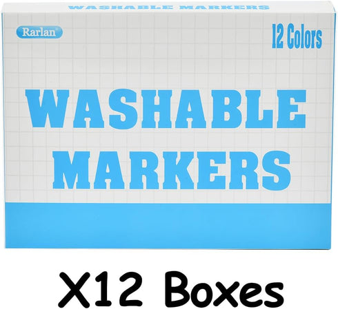 Rarlan Classpack, 12 Colors,12 144 Count Washable Markers Bulk, Markers for Kids, Boxes
